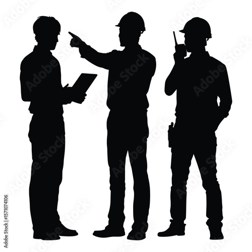 Silhouette of Two Construction Supervisors Discussing Project