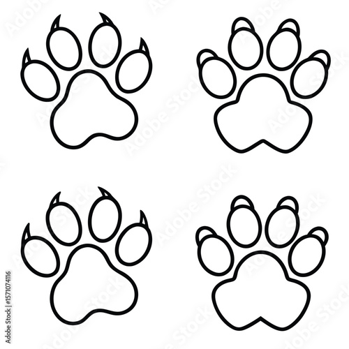 Four simple black outline paw prints on a white background