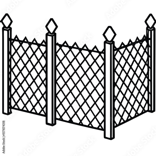 Decorative garden fence with diamond pattern and pointed finials on posts