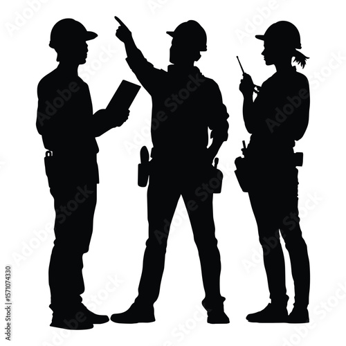 Silhouette of Group of Workers in Discussion