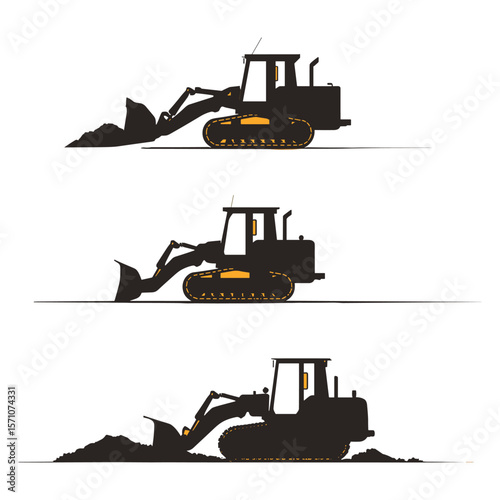 Vector of Bulldozer Working in Construction Site