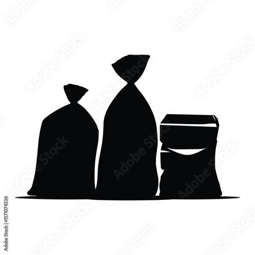 Silhouette of Garbage Bags and Plastic Waste Sacks