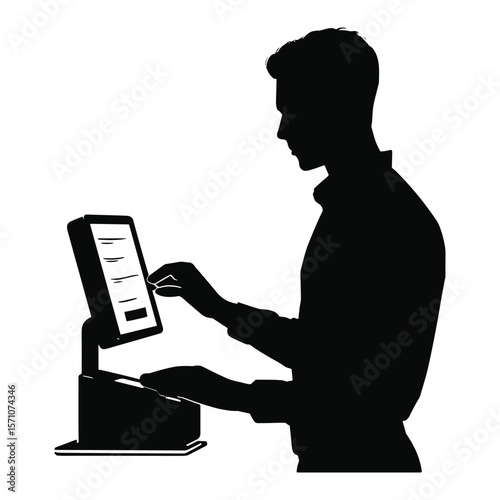 Silhouette of Man Using Tablet for Online Shopping