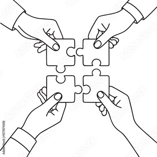 Teamwork holding puzzle to find solution