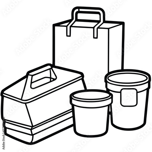 Illustration of a toolbox and two buckets on a white background