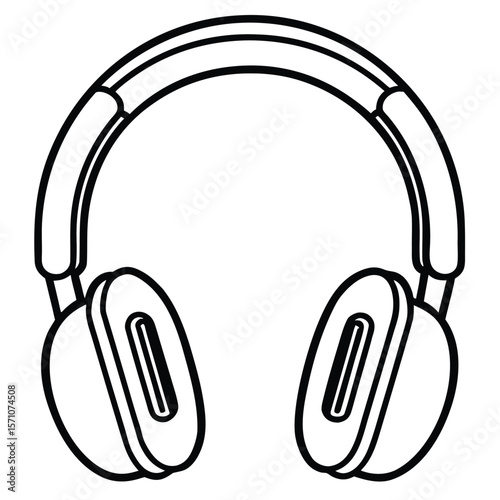 Simple outline drawing of modern over ear headphones on a white background