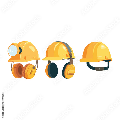 Construction Helmet and Earmuff Safety Set