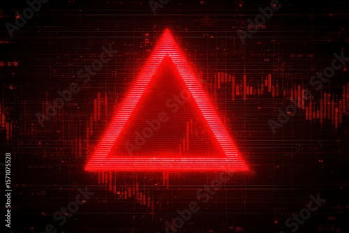 Red Triangle Warning Symbol with Abstract Digital Background