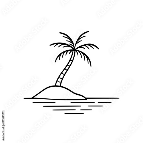 Minimal tropical island line icon with palm tree, perfect for travel, beach, and summer-themed designs.