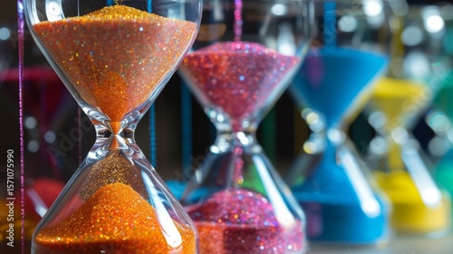 Hourglass, colorful countdown, time limit, time concept and importance of spending time.