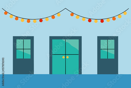 Simple Holiday Room With Decorated Windows And Stockings
