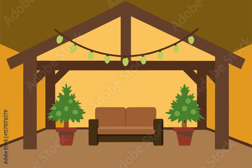 Rustic Living Room With Garland Covered Beams And Fireplace