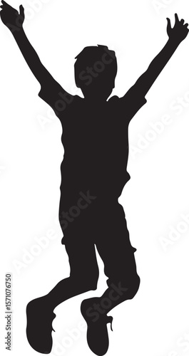 Boy Jumping with Joy Silhouette Vector Illustration on Transparent Background