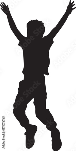 Boy Jumping with Joy Silhouette Vector Illustration on Transparent Background