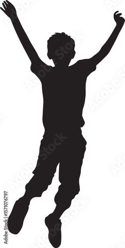 Boy Jumping with Joy Silhouette Vector Illustration on Transparent Background