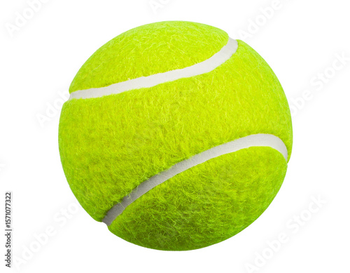  Clean New Tennis Ball with Bright Fuzz Texture, Front-Facing View, Isolated on White Background