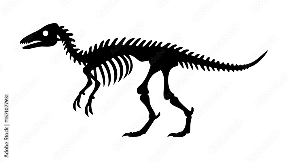 Naklejka premium Dinosaur Skeleton Silhouette Vector – Prehistoric Fossil Clipart Illustration