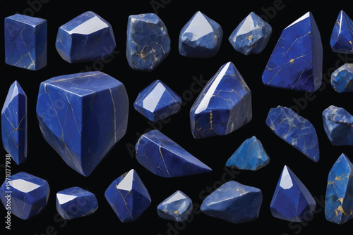 Lapis lazuli tumbled rock, stone, gem, specimen PNG set transparent background isolated graphic resource cutout. Lapidary, geology, 