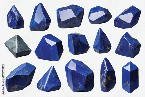 Lapis lazuli tumbled rock, stone, gem, specimen PNG set transparent background isolated graphic resource cutout. Lapidary, geology, 