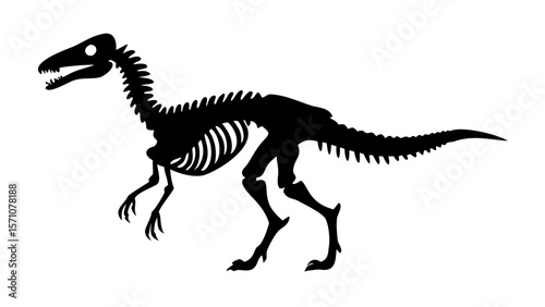 Velociraptor Skeleton Silhouette Vector – Dinosaur Fossil Clipart Illustration