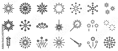 花火　アイコン　シンプル　線画　ベクター　セット