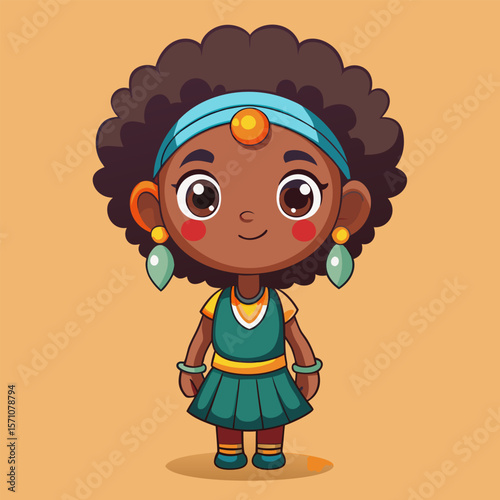Adorable Cartoon African Girl. A Colorful Character Illustration