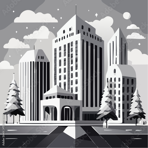 render of an real estate architectural model in clean geometry in black and white