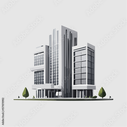 render of an real estate architectural model in clean geometry in black and white