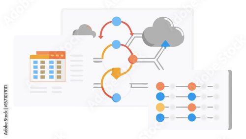 Illustration depicting data flow from calendar to cloud storage with data transformation process