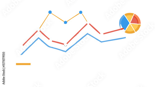 Line graph with data points and pie chart showing comparative information on a white background