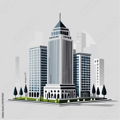 render of an real estate architectural model in clean geometry in black and white