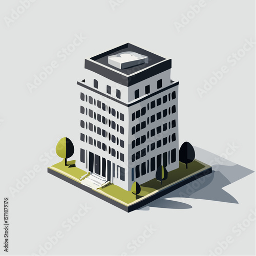 render of an real estate architectural model in clean geometry in black and white