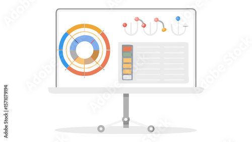 Presentation board displaying a data visualization with charts and graphs for analysis purpose