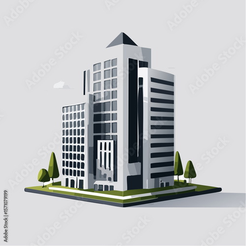 render of an real estate architectural model in clean geometry in black and white