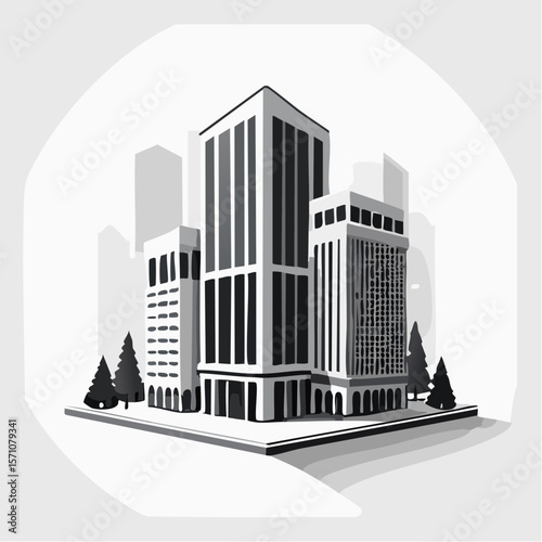 render of an real estate architectural model in clean geometry in black and white