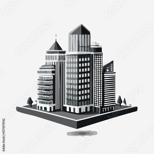 render of an real estate architectural model in clean geometry in black and white