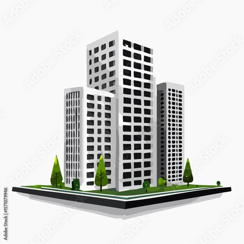 render of an real estate architectural model in clean geometry in black and white