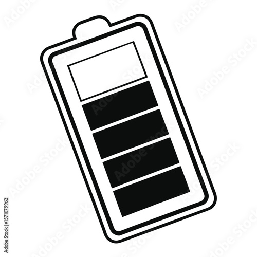 Black and White Full Battery Icon Silhouette Isolated on White Background