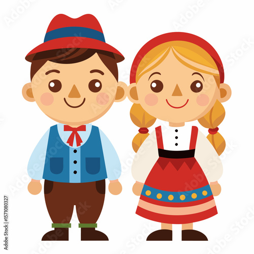 Charming Norwegian Bunad. Children in Traditional Folk Costume
