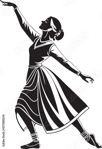 Elegant black and white silhouette of a ballerina in graceful dancing pose