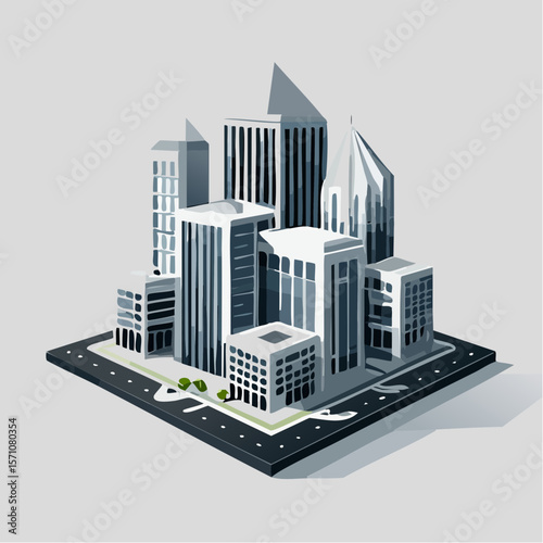 render of an real estate architectural model in clean geometry in black and white