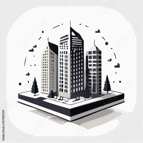 render of an real estate architectural model in clean geometry in black and white