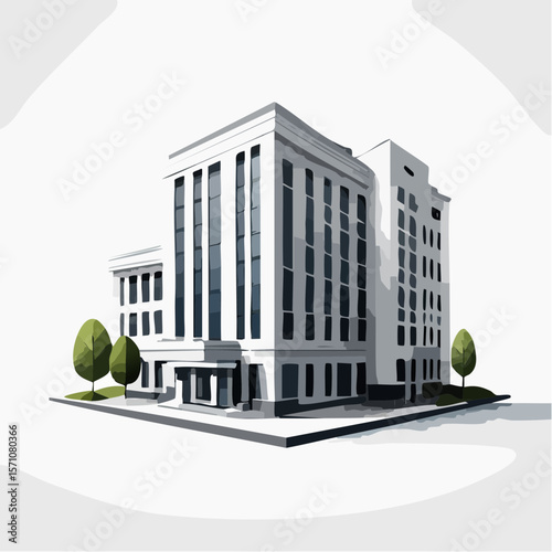 render of an real estate architectural model in clean geometry in black and white