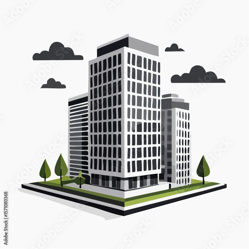 render of an real estate architectural model in clean geometry in black and white