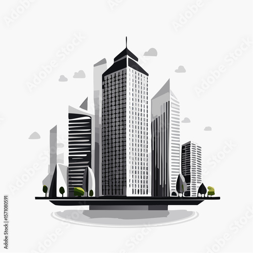 render of an real estate architectural model in clean geometry in black and white
