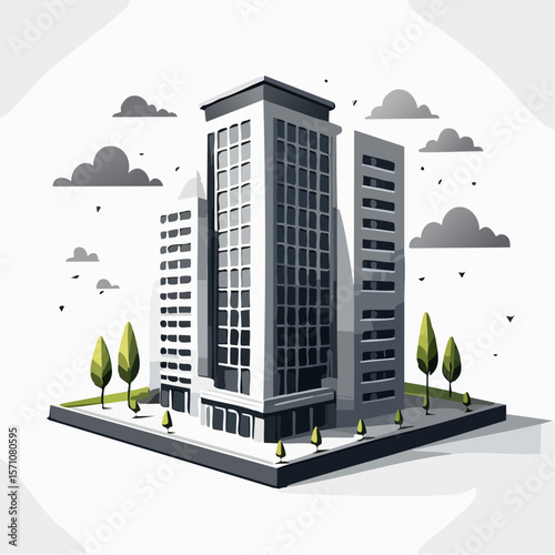 render of an real estate architectural model in clean geometry in black and white