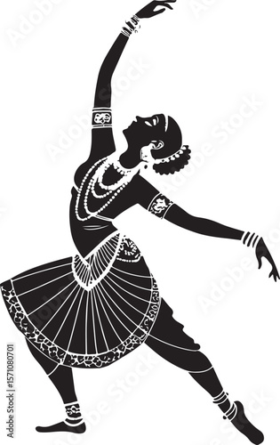 Graceful silhouette depicting a classical indian dancer in dynamic and elegant pose