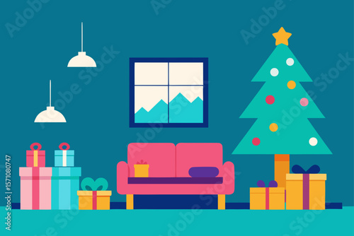 Scandinavian Style Living Room With Christmas Tree