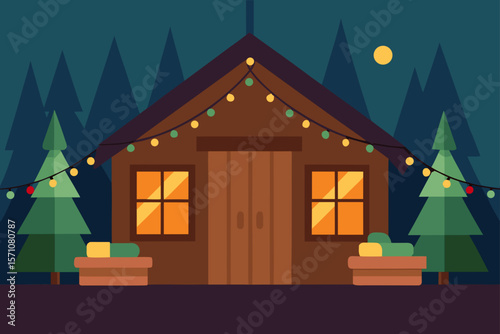 Cozy Cottage Room Decorated With Pine Garlands And Candles