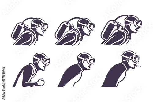Set of Scuba Divers and Snorkelers Profile Icons. Vector Illustrations of People Wearing Diving Masks, Snorkels, and Breathing Equipment